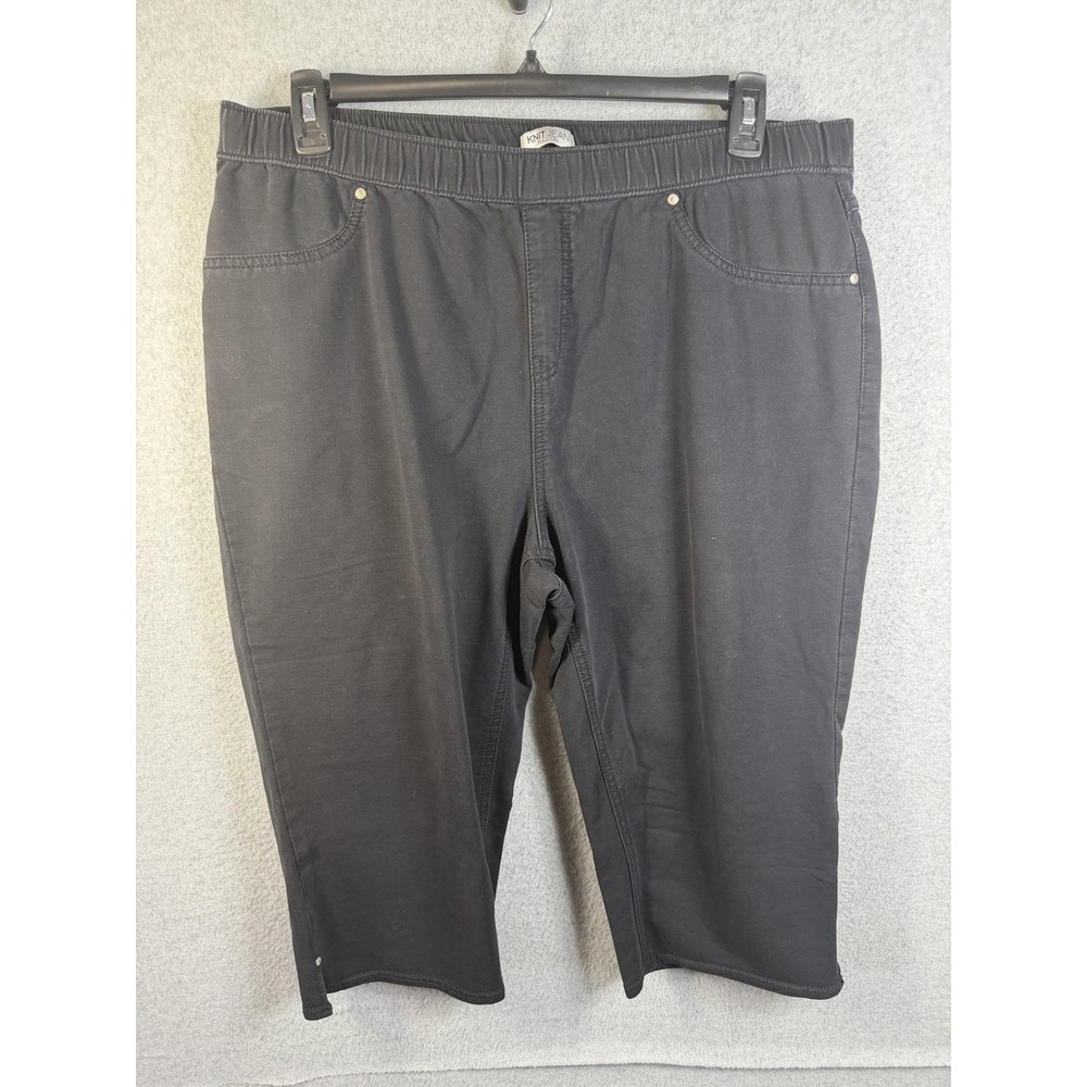 Catherines Knit Jeans Womens 1X Black Capri High Rise Relaxed Stretch Denim